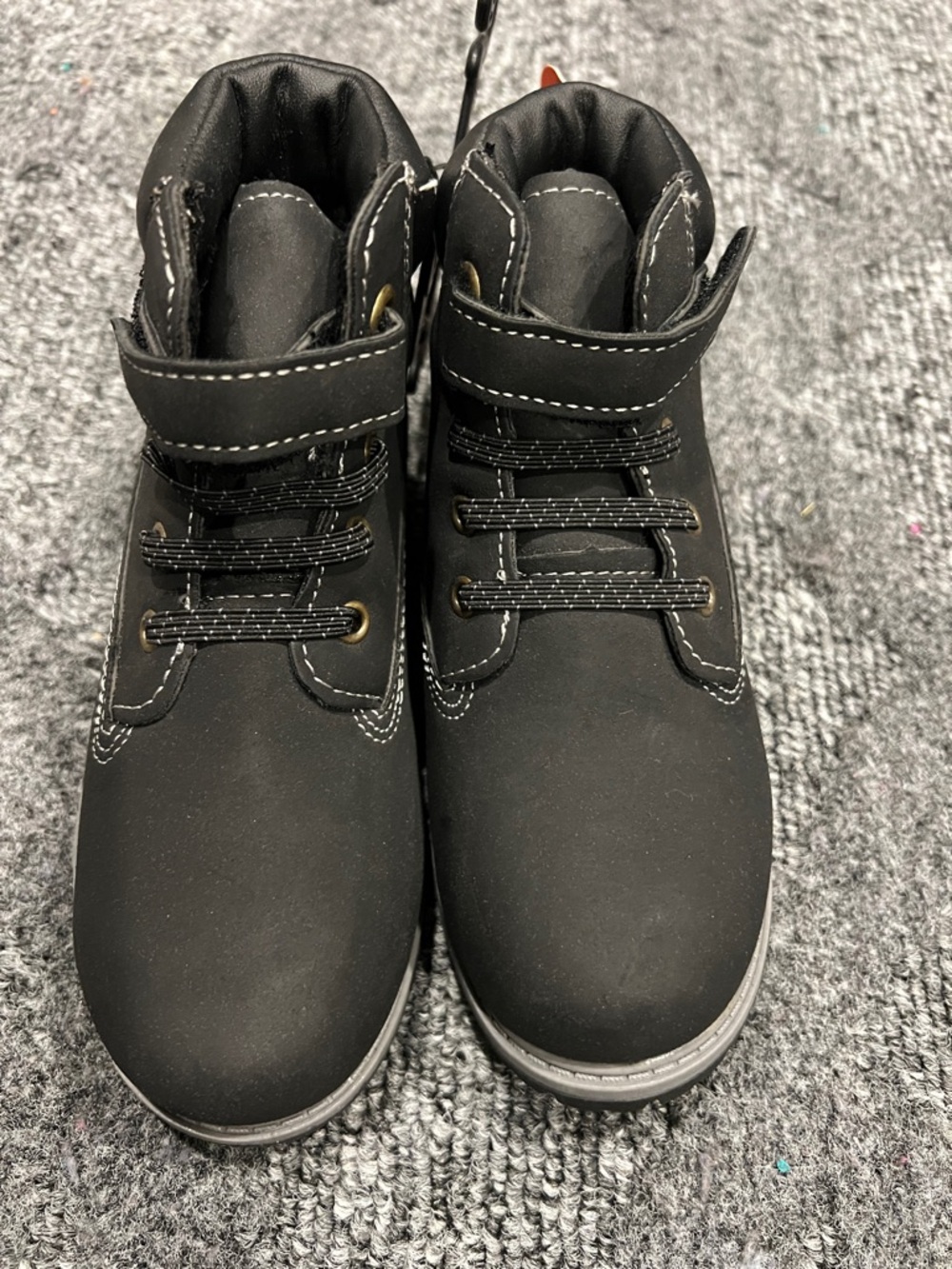 wonder nation Black High-Top Kids Boots with Hook-and-Loop Strap
